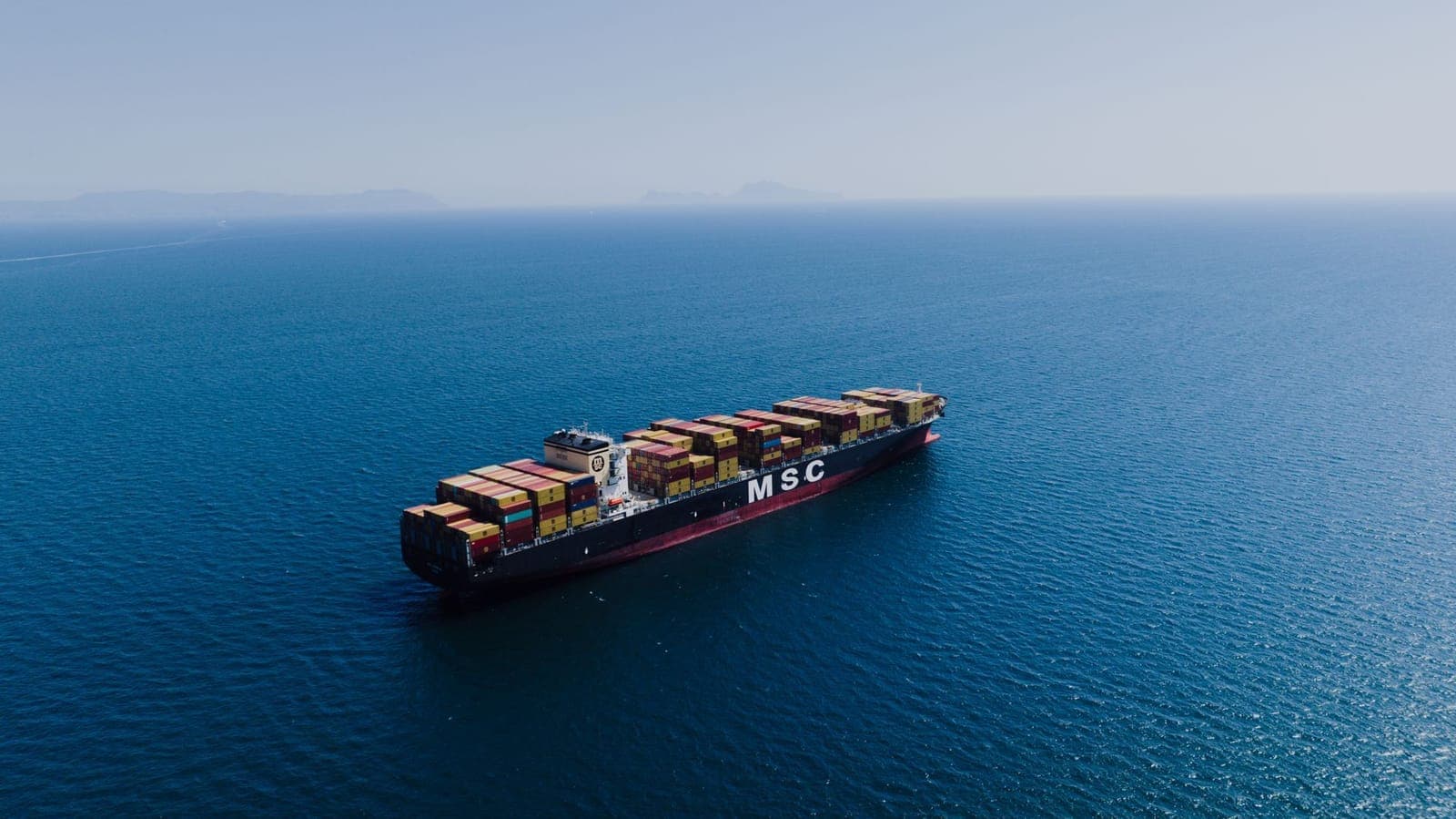 Container ship under way on open water