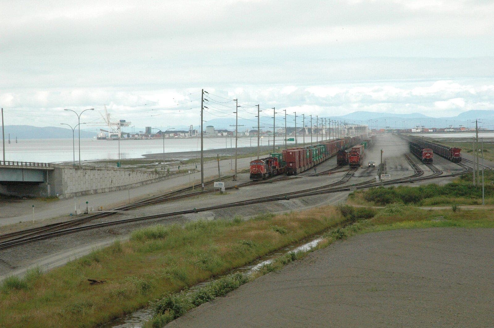 Container train on the rail line serving a port terminal
